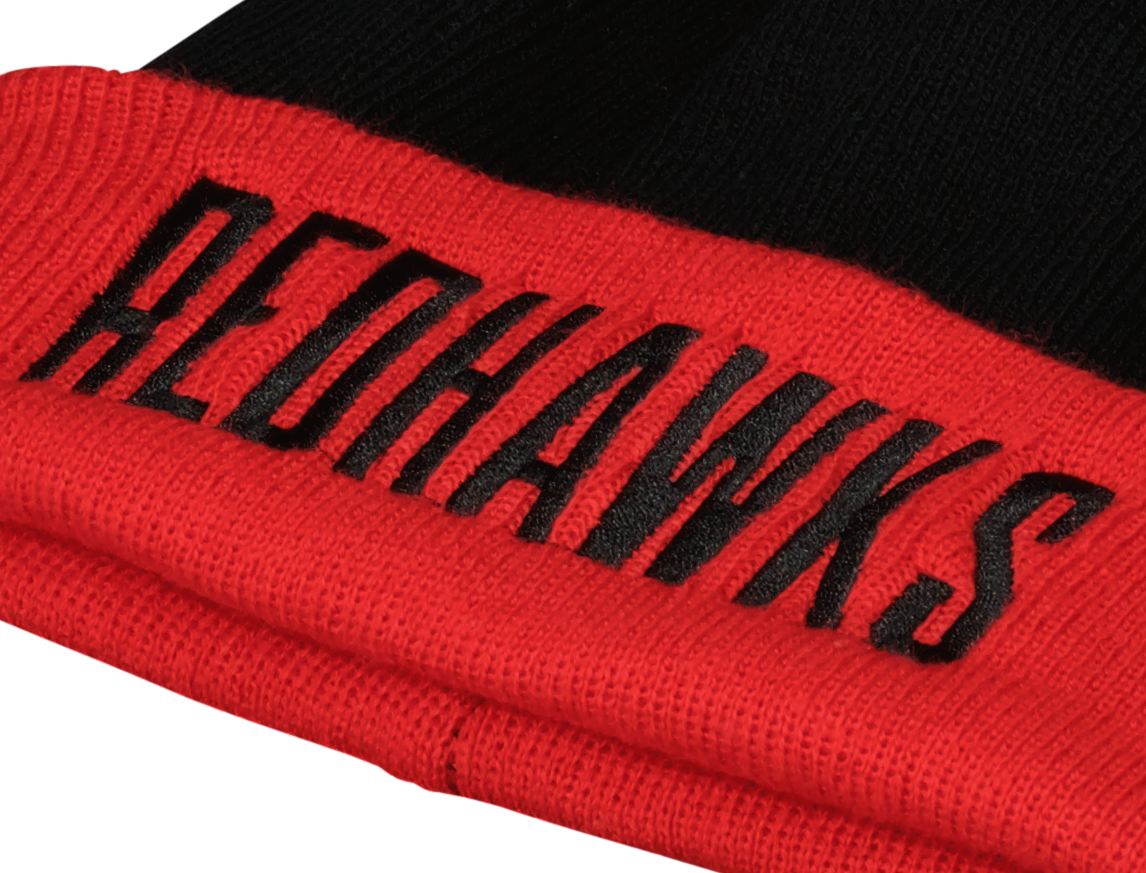 Stickad mössa svart/röd Redhawks
